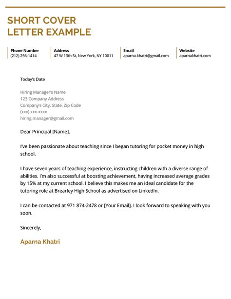 Short Example Of Application Letter