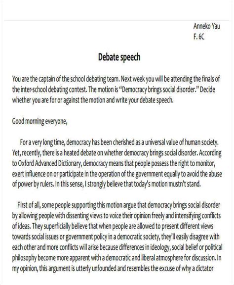 short example of debate speech pdf