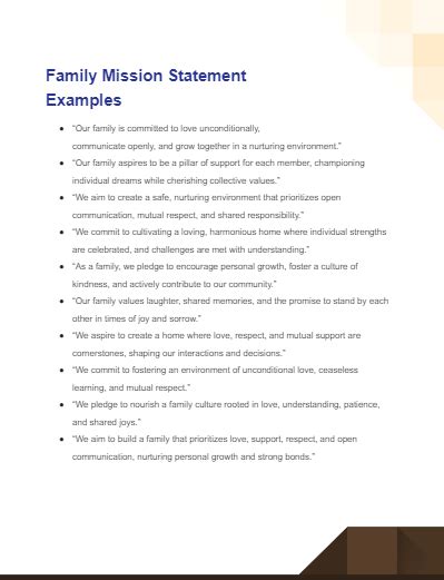 short family vision statement examples pdf