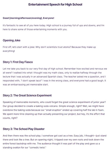 short funny entertainment speech examples for students