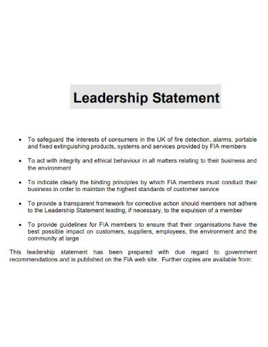 short leadership purpose statement examples