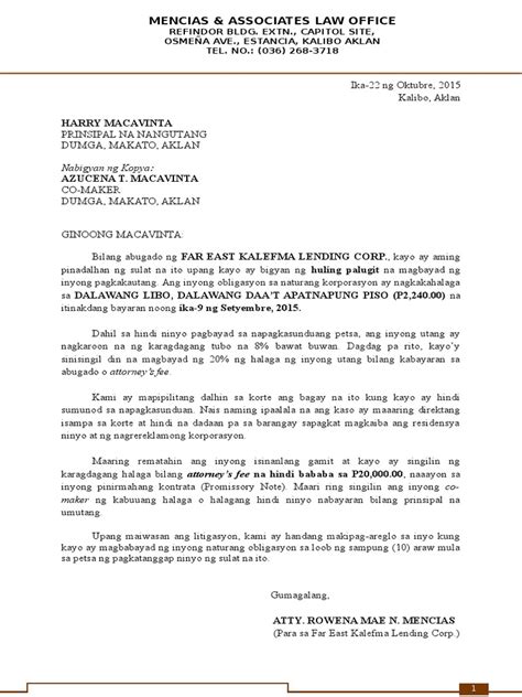 short letter example tagalog