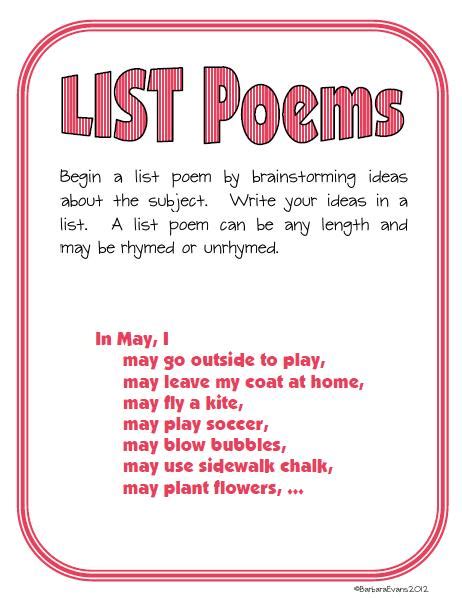 short list poem examples for students