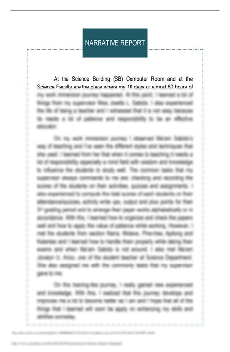 short narrative report example work immersion