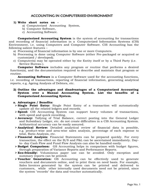 short note on computerized accounting system