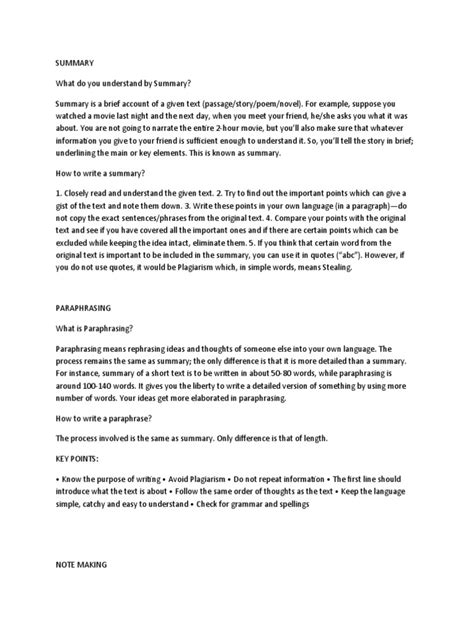 short note on summary paraphrasing