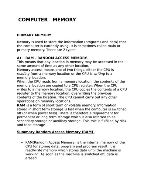 short note on types of computer memory