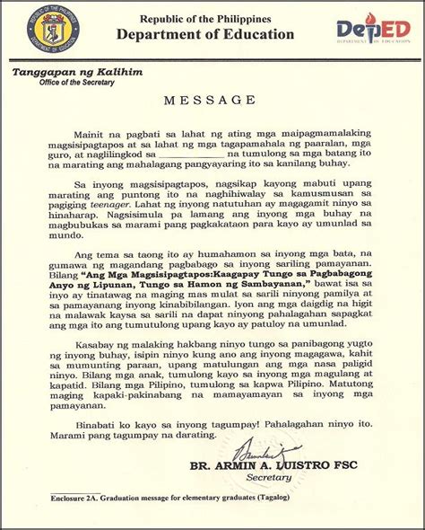 short opening remarks for a program in school tagalog