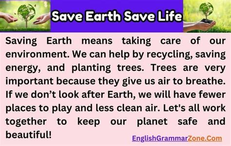 short paragraph on save environment for class 5