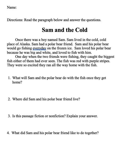 short paragraph with questions and answers for class 3