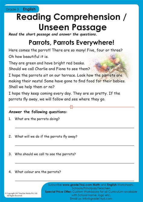 short passage for class 3 with questions and answers pdf