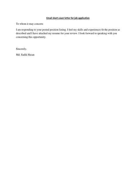 short sample email for job application with attachment