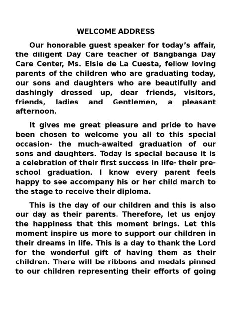 short script for welcome address