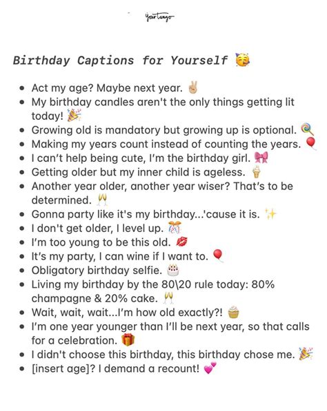 short simple birthday caption for self