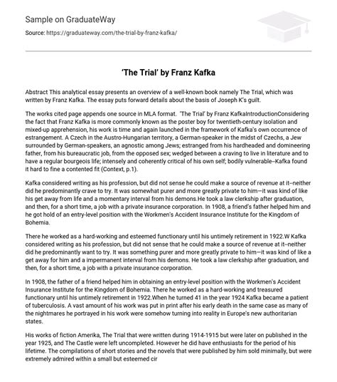 short summary of the trial by franz kafka