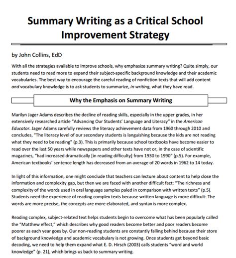 short summary writing examples for students