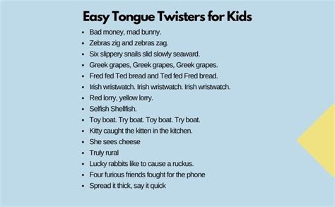 short tongue twisters for kids