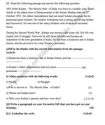 short unseen passage for class 3 with questions and answers mcq