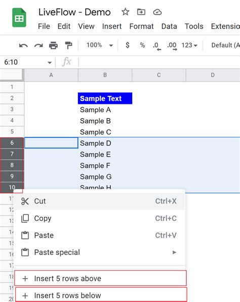 shortcut for inserting rows in google docs