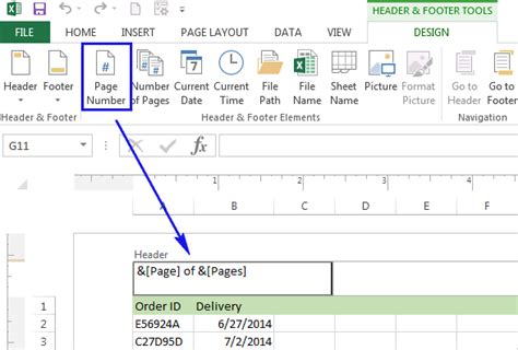 shortcut for page number in excel