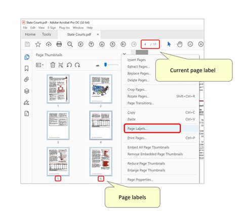 shortcut for page number in pdf
