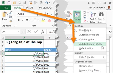 shortcut key for autofit column width in excel 2013