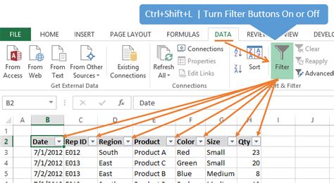shortcut key for filter in excel not working
