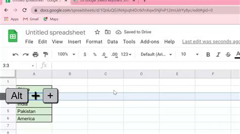 shortcut key for insert row below in google sheets