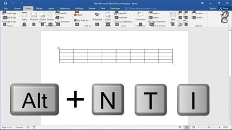 Shortcut Key For Insert Table In Ms Word