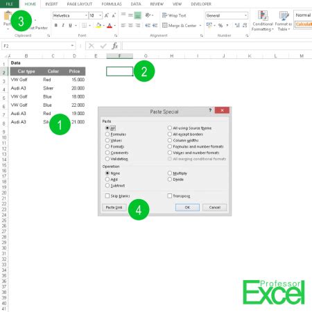 shortcut key for paste link in excel