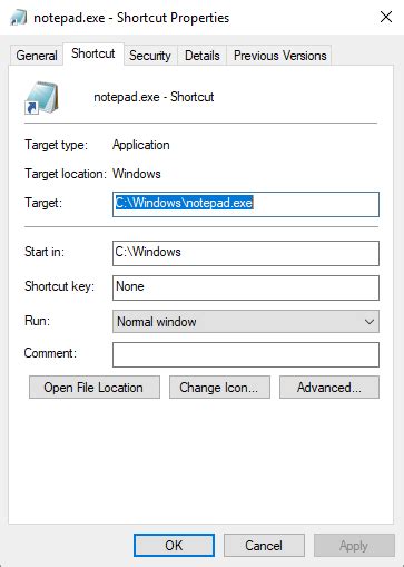 shortcut key for properties in windows 10