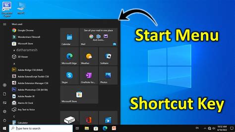 shortcut key for start menu in windows