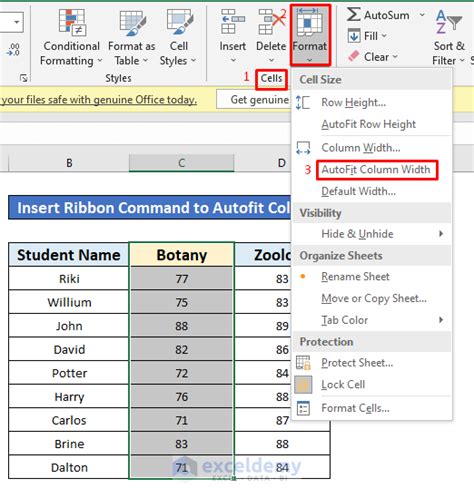 shortcut key to autofit column width in excel