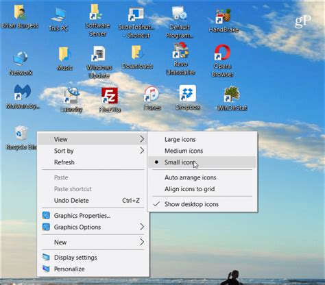 shortcut key to change desktop icon size