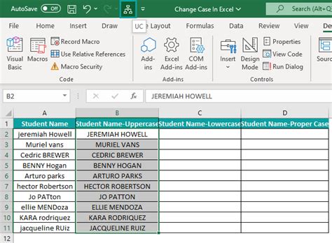 shortcut key to change text to uppercase in excel