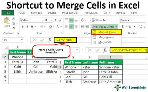 shortcut key to merge cells in excel