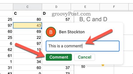 shortcut to add comment in google sheets