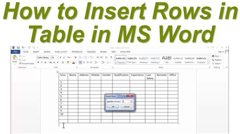 Shortcut To Insert A Row In Table In Word