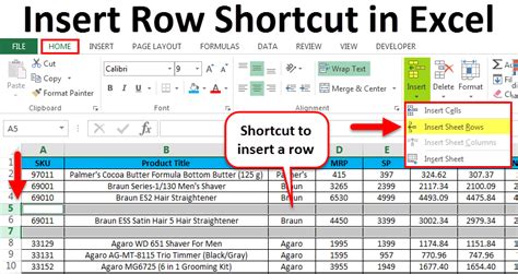 Shortcut To Insert Row In Table In Excel
