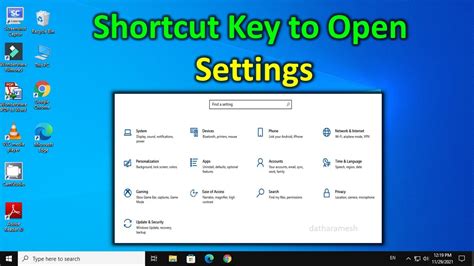 shortcut to open settings