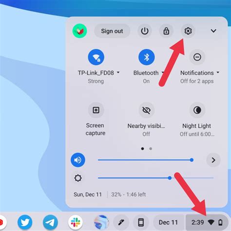 shortcut to open settings in chromebook
