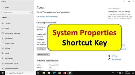 shortcut to open system properties