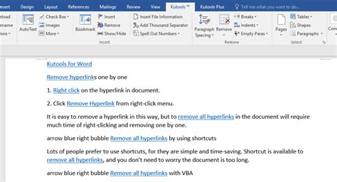 shortcut to remove all hyperlinks in word