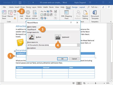 shortcut to run macro in word