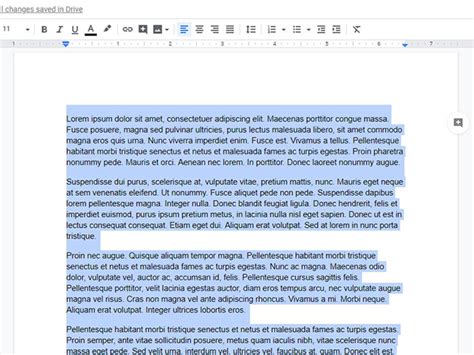 shortcut to select all text in google docs
