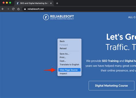 shortcut to view website source code