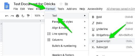 shortcut to write subscript in google docs