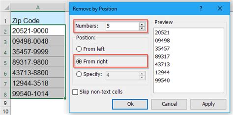 shorten zip code in excel
