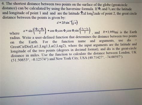 shortest distance between two points on a globe