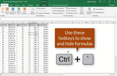 show formulas in excel shortcut key mac